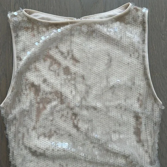 Staud Eton Mini Dress Moon Tan Sequin Embellished - Size Large - Picture 7 of 14